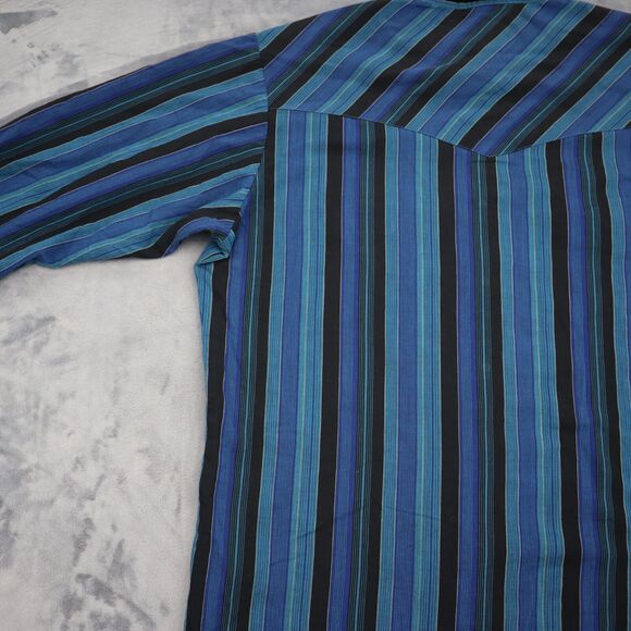 Pryde Shirt Mens L Blue Pinstriped Western Pearl Snap Long Sleeve - Picture 16 of 16